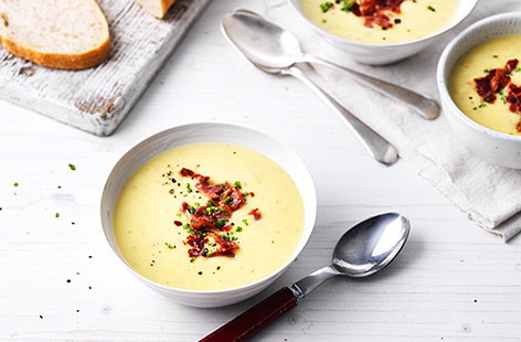 Nothing beats a warming bowl of soup on a cold day. It’s the perfect winter warmer. And this classic, creamy leek and potato soup recipe is served with crisp shards of prosciutto that gives it an extra savoury depth of flavour