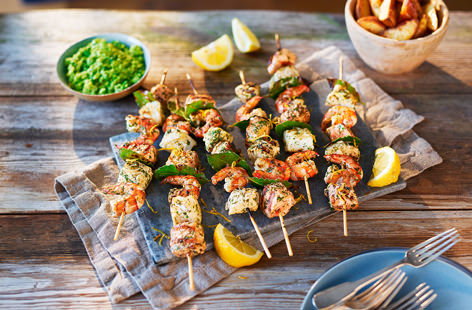 Herby fish skewers