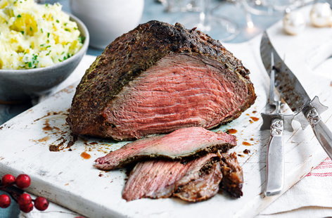 Porcini-dusted beef with turnip and potato mash