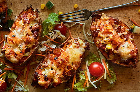 Loaded baked sweet potato skins