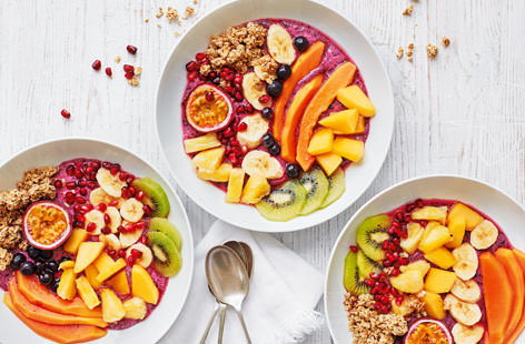 The best way to embrace the trend for colourful fruit – this nutritious parfait is full to the brim with gorgeous fruits, from tropical kiwi and pineapple to juicy mango and blueberries. What's more, this breakfast bowl can be made up in 20 minutes