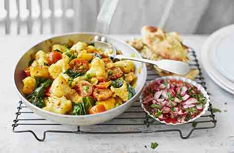 This traditional Indian-style aloo gobi is made with potatoes, cauliflower and the classic Indian flavours of cumin, coriander, turmeric and ginger. This wonderfully warming dish can be enjoyed as a lighter midweek meal