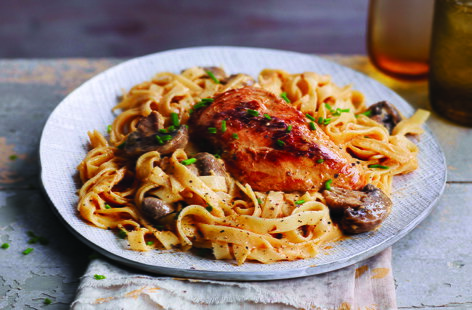 Succulent chicken breasts, meaty mushrooms and rich sour cream marry together wonderfully in this warming midweek main