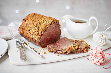 Roast beef topside with a rosemary crust