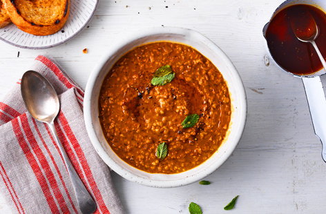 A classic Turkish dish, this creamy lentil soup, thickened with bulgur and finished off with a silky swirl of spiced-butter, makes a delicious dinner