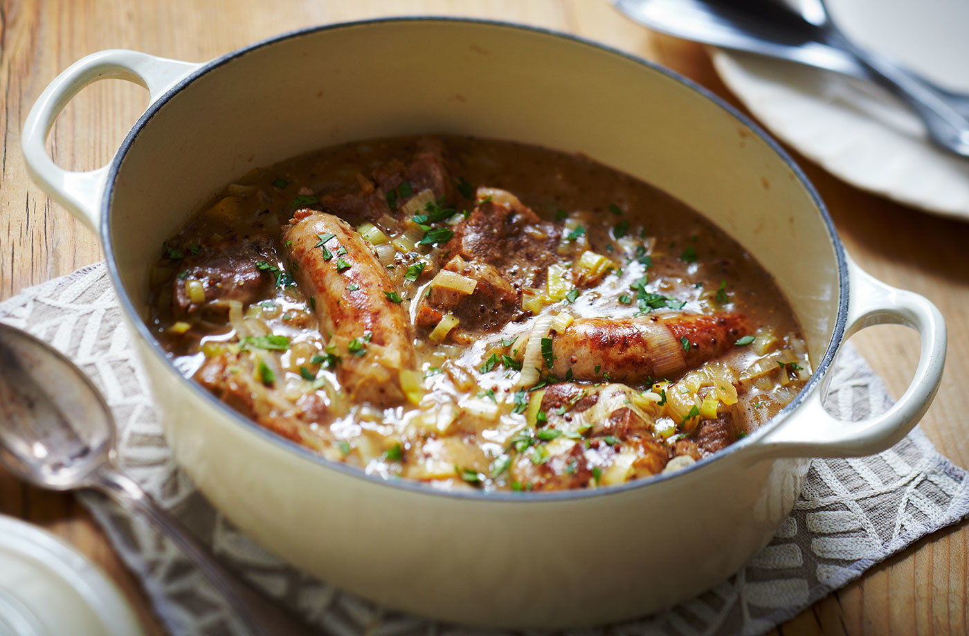 Slow-cooker pork and sausage stew recipe