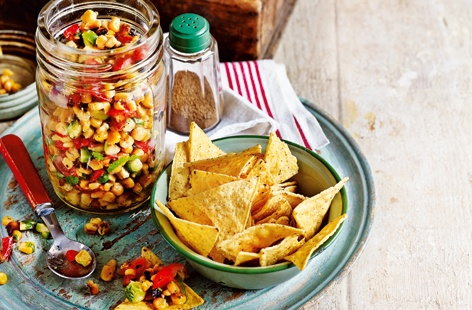 Sweetcorn relish with tortilla chips