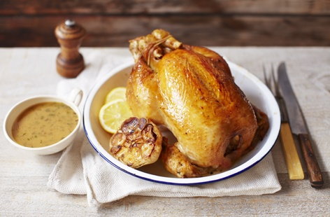 Brined roast chicken with lemon and thyme