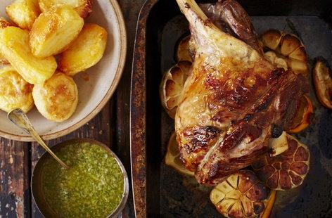 Roast leg of lamb with mint and caper sauce 