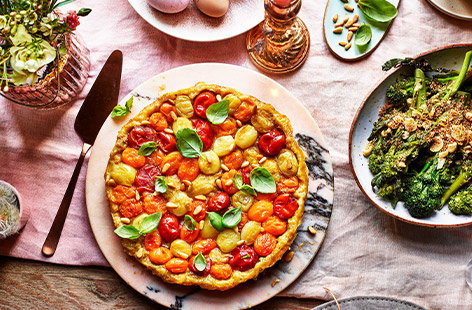 This vegan and dairy-free tart shows what you can do with a simple bit of rough puff pastry and a few mixed tomatoes